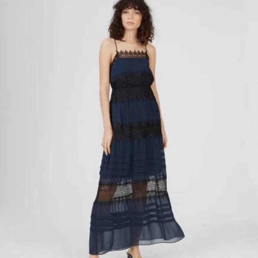 Club Monaco Galadreyel Lace Maxi Dress Navy Blue & Black - Size 00